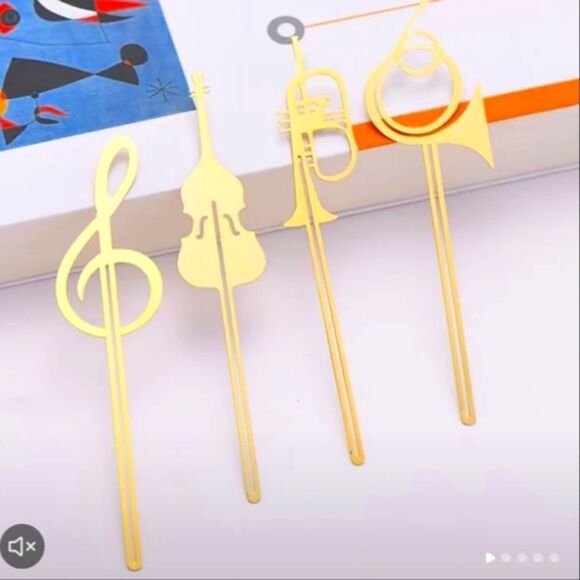 SET of 4 gold musical instruments notes bookmark page holders - Picture 2 of 8